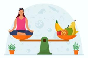 evenwichtige voeding met yoga concept vector