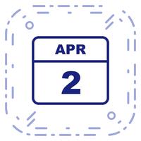 2 april Datum op een eendaagse kalender vector