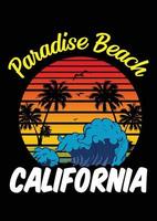 Paradise Beach, Californië. t-shirtontwerp, print klaar, reizen, illustratie, zomerdag, palm, strand vector