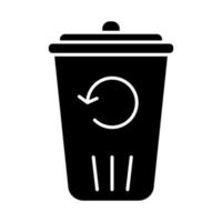 glyph-pictogram voor recyclingservice. het omzetten van afvalstoffen. hergebruik van afval. prullenbak. hergebruik. milieuvriendelijke appartement voorzieningen. silhouet symbool. negatieve ruimte. vector geïsoleerde illustratie