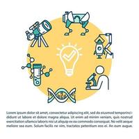 wetenschap eerlijk concept icoon met tekst. biologie onderzoek. technologische ontwikkeling. wetenschapsmuseum. artikel pagina vector sjabloon. brochure, tijdschrift, boekje ontwerpelement met lineaire illustraties