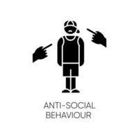 anti-sociaal gedrag glyph icoon. intimidatie en pesterijen. tiener depressie. agressief publiek. angst, eenzaamheid. mentale stoornis. silhouet symbool. negatieve ruimte. vector geïsoleerde illustratie