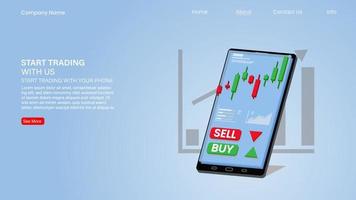 kandelaargrafiek van aandelenverkoop en -koop met behulp van mobiele telefoons, handel in marktinvesteringen, vectorillustratie vector