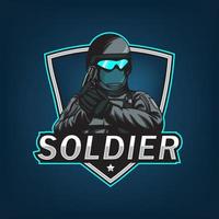 soldaat mascotte logo voor e sport en sport. vector illustratie