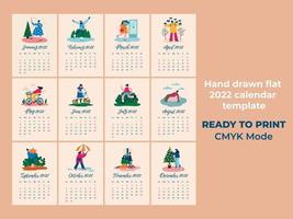 handgetekende platte kalender 2022 sjabloon met de hele maand