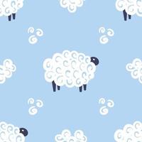 schattige schapen vector naadloze patroon kinderen zoete dromen illustratie op blauwe achtergrond. baby douche achtergrond. kind tekenen vlakke stijl witte schapen. kinderontwerp voor stof