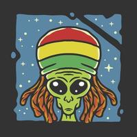 illustratie van een buitenaards wezen met een reggae-attribuut in vintage stijl vector