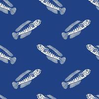 vintage stijl blauw snakehead vis naadloos patroon vector