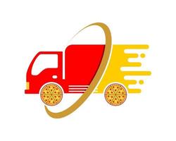 pizzabezorging met snelle rode vrachtwagen vector