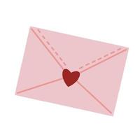 vector letterpictogram. handgetekende gesloten roze envelop met hartstempel. romantisch bericht voor Valentijnsdag. vlakke stijl, kleurenschets. leuk pakket, feestelijk concept voor decoratie, ontwerp, bedrukking