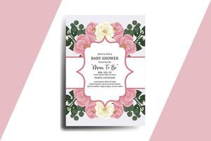 baby shower wenskaart roze mini roos bloem ontwerpsjabloon vector