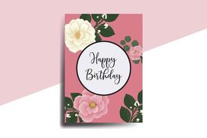 wenskaart verjaardagskaart digitale aquarel hand getrokken roze mini roos bloem ontwerpsjabloon vector