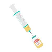 injectiespuit en vaccinfles die op witte achtergrond wordt geïsoleerd. covid-19 vaccinatieconcept. vaccinatie tegen het coronavirus. vector