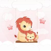 schattige leeuwenmoeder en baby in aquarelillustratie vector