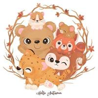 schattige kleine dierenillustratie voor herfstdecoratie vector