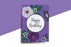 wenskaart verjaardagskaart digitale aquarel hand getekende paarse pioen bloem ontwerpsjabloon vector