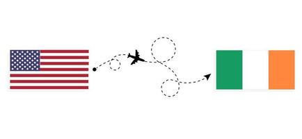 vlucht en reis van de VS naar Ierland per reisconcept voor passagiersvliegtuigen vector