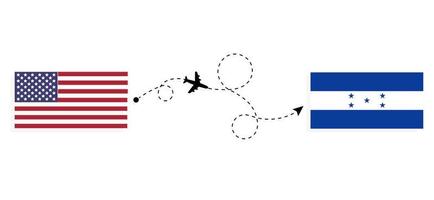 vlucht en reis van de VS naar Honduras per reisconcept voor passagiersvliegtuigen vector