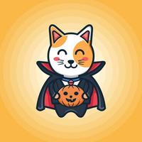 schattige kat met zwarte mantel als vampier voor halloween vector