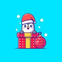 leuke illustratie van gelukkige pinguïn met kerstcadeau vrolijk kerstfeest vector