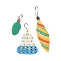 set kerstboom decoratie, platte vectorillustratie geïsoleerd op een witte achtergrond. vintage ballen met ornament voor wintervakanties. vector