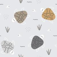 naadloze patroon cartoon dierlijke achtergrond met schildpad en koraal cartoon stijl handgetekende ontwerp gebruikt voor afdrukken, behang, decoratie, stoffen, textiel. vector illustratie