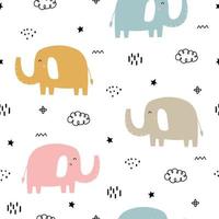 kleine olifant naadloze patroon schattige cartoon dierlijke achtergrond handgetekende in kinderstijl gebruikt voor stof, textiel, print, decoratief behang. vector illustratie