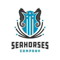 zeepaardje schild logo ontwerp vector