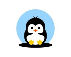 kleine schattige pinguïn met blauwe cirkelvorm vector