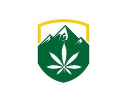 beschermingsschild met berg en cannabis vector