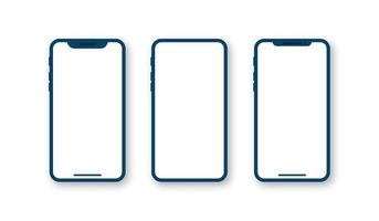 set van blauwe smartphone op witte achtergrond. mobiele telefoon mockup met wit scherm. blauwe mobiele telefoon frame. vector