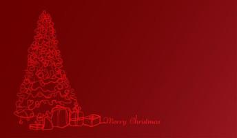 kerstboom en cadeautjes of geschenkdoos. ononderbroken lijn vrolijk kerstfeest puttend uit rode achtergrond. vector ontwerp