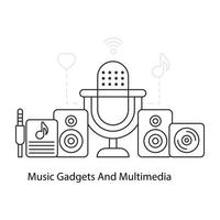 muziekgadgets en multimedia-illustraties in lineair ontwerp vector