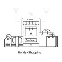 een bewerkbare ontwerpillustratie van winkelen voor de feestdagen vector