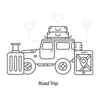 een roadtrip-illustratie in lineair ontwerp vector