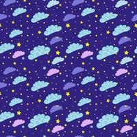 nachtelijke hemel naadloos patroon met, sterren en wolken. vector