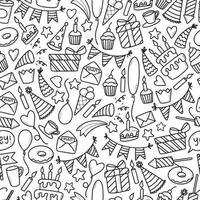 monochroom verjaardagspatroon met schattige handgetekende doodles. perfect voor afdrukken, inpakpapier, behang, achtergronden, kleurplaten, textiel, scrapbooking, enz. eps 10 vector