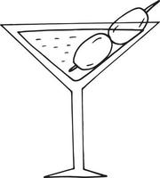 cocktail martini met olijven icoon. hand getrokken doodle stijl. , minimalisme, zwart-wit. alcoholische drank, barmenu restaurant vector
