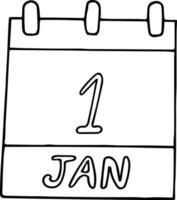 kalender hand getekend in doodle stijl. 1 januari. nieuwjaar, dag, datum. pictogram, stickerelement voor ontwerp. planning, zakenvakantie vector