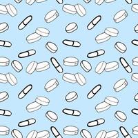 pillen en capsules naadloze patroon achtergrond, behang, papier. schets hand getrokken doodle. minimalisme. geneeskunde, gezondheid, behandeling vitamines medicijnen vector