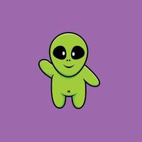 schattige alien wuivende hand cartoon vector pictogram illustratie. science fiction pictogram concept geïsoleerde premie vector. platte cartoonstijl