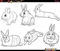 cartoon miniatuur konijnen karakters set kleurboek pagina vector