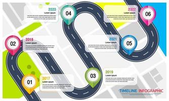 weg infographics. routekaart naar succes met pin pointers.road map tijdlijn infographic.timeline infographic 6 mijlpaal als een weg. vector