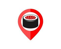rode pin locatie met sushi erin vector