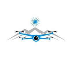 blauwe drone die over de bergen vliegt vector