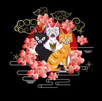 kat illustratie ontwerp voor sukajan is gemeen japan traditionele doek of t-shirt met digitale handgetekende borduurwerk vrouwen t-shirts zomer casual korte mouw hiphop t-shirt streetwear vector