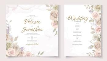 bruiloft uitnodiging sjabloon set met bloemen en bladeren decoratie vector