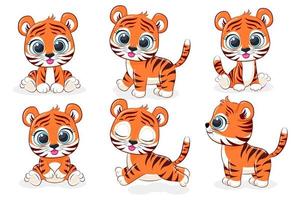 een verzameling van 6 schattige tijgerwelpen. cartoon vectorafbeeldingen. vector