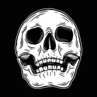 schedel hoofd hand getekende botten zwart wit donkere kunst ontwerpelement voor label, poster, t-shirt illustratie vector