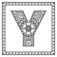 letter y gemaakt van bloemen in mehndi-stijl. kleurboek pagina. schets hand-draw vectorillustratie. vector